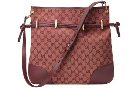 (WMNS) GUCCI Horsebit 1955 Retro Gold buckle Logo Canvas Drawstring Shoulder Messenger Bag Deep Red Classic 602089-9Y9NG-9865