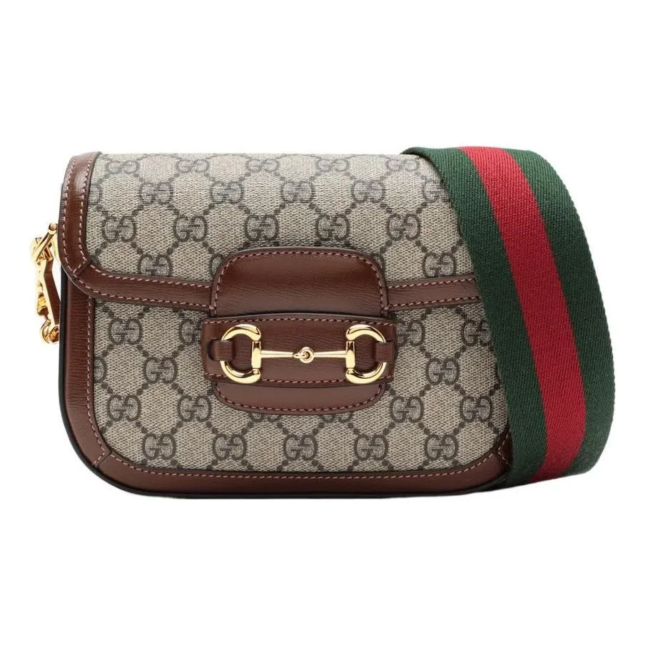 (WMNS) GUCCI Horsebit 1955 Retro Gold Buckle Logo Stripe Webbing Saddle Bag Shoulder Messenger Bag Mini Ebony / Brown Classic 658574-HUHHG-8565