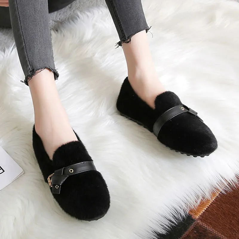 Women Casual Winter Fleece Buckle Shoes