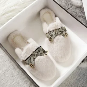 Women Fashion Bowknot Winter Furred Mules