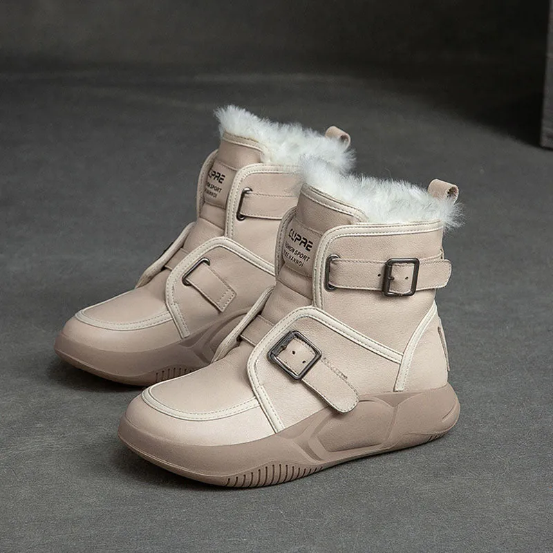 Women Fashion Cowhide Woolen Snow Boots