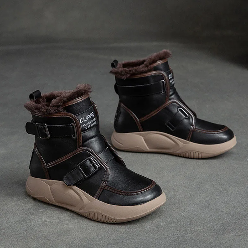 Women Fashion Cowhide Woolen Snow Boots