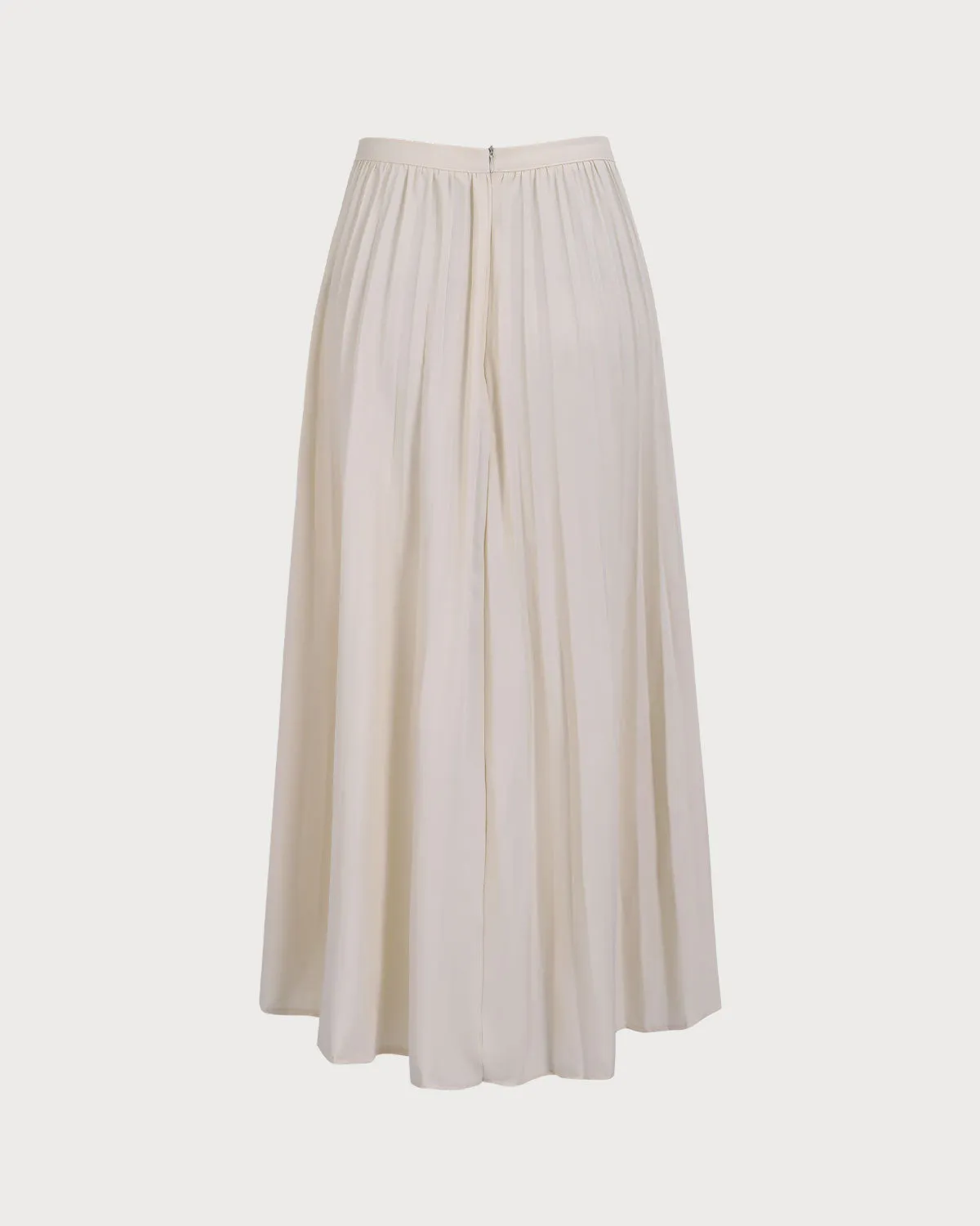 Women's White High-waisted Pleated Midi Skirt